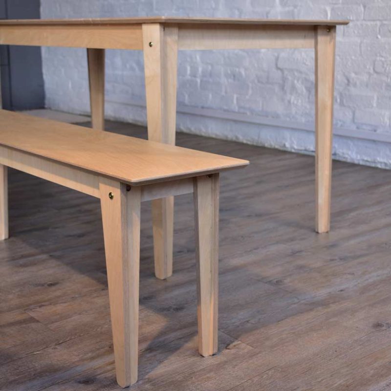 Mupu Minimalist Birch Plywood Table with Bench